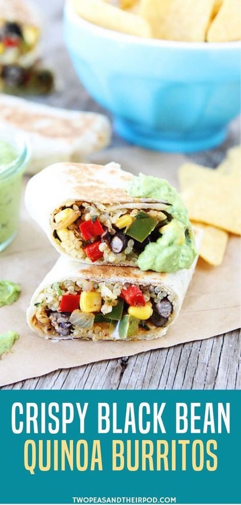 What�s for dinner? Let's try this Crispy Black Bean Quinoa Burritos. I love them for many reasons. They are easy to make, healthy, affordable, colorful, and filling! Oh, and did I mention delicious? Cilantro Quinoa, Crispy Black Bean, Avocado Yogurt Dip, Avocado Yogurt, Bean Quinoa, Burrito Recipe, Black Bean Quinoa, Clean Eating Lunch, Burritos Recipe