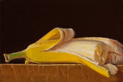 Banana Still Life, Still Life Landscape, Contemporary Still Life, Vegetable Painting, Painting A Day, Simple Object, Daily Painting, Still Life Painting, Bottle Design