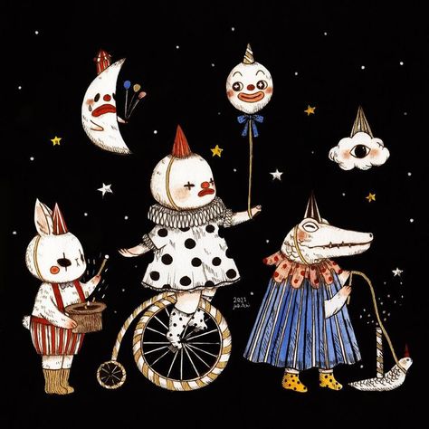 Cute Clown Art, Kawaii Clown, Pierrot Costume, Whimsical Circus, Circus Parade, The Night Circus, Black Bg, Clown Art, Pierrot Clown