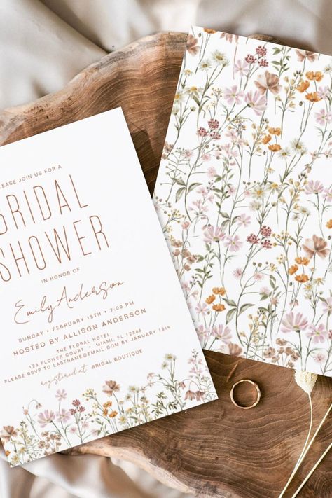 Modern Boho Wildflower Bridal Shower Elegant Invitation Bridal Shower Elegant, Wildflower Bridal Shower, Boho Whimsical, Boho Wildflower, Invitation Flyer, Script Calligraphy, Elegant Bridal Shower, Girly Design, Floral Bridal Shower Invitations