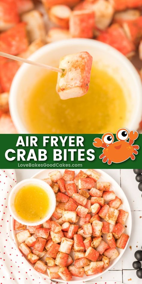 Air Fryer Crab Bites pin collage Crab Bites, Air Fryer Crab, Crab Meat Recipes, Air Fried Food, Air Fryer Oven Recipes, Air Fry Recipes, Crab Recipes, Air Fryer Dinner Recipes, Dinner Recipes For Family