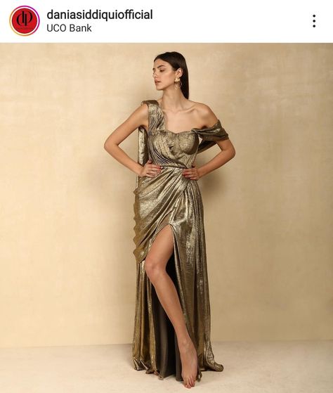 Black And Gold Dress Outfit, Gold Dress Outfits, Gown With Corset, Gold Drapes, Metallic Dresses, Metallic Gold Dress, Steam Iron, Metallic Dress, Draped Dress