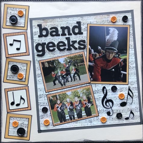 Scrapbook Yearbook Ideas, Marching Band Posters Ideas, Marching Band Scrapbook Ideas, Music Scrapbook Page, Concert Scrapbook Page, Concert Layouts Scrapbook Pages, Concert Scrapbook Layouts, Marching Band Scrapbook Layouts, Band Scrapbook Layouts