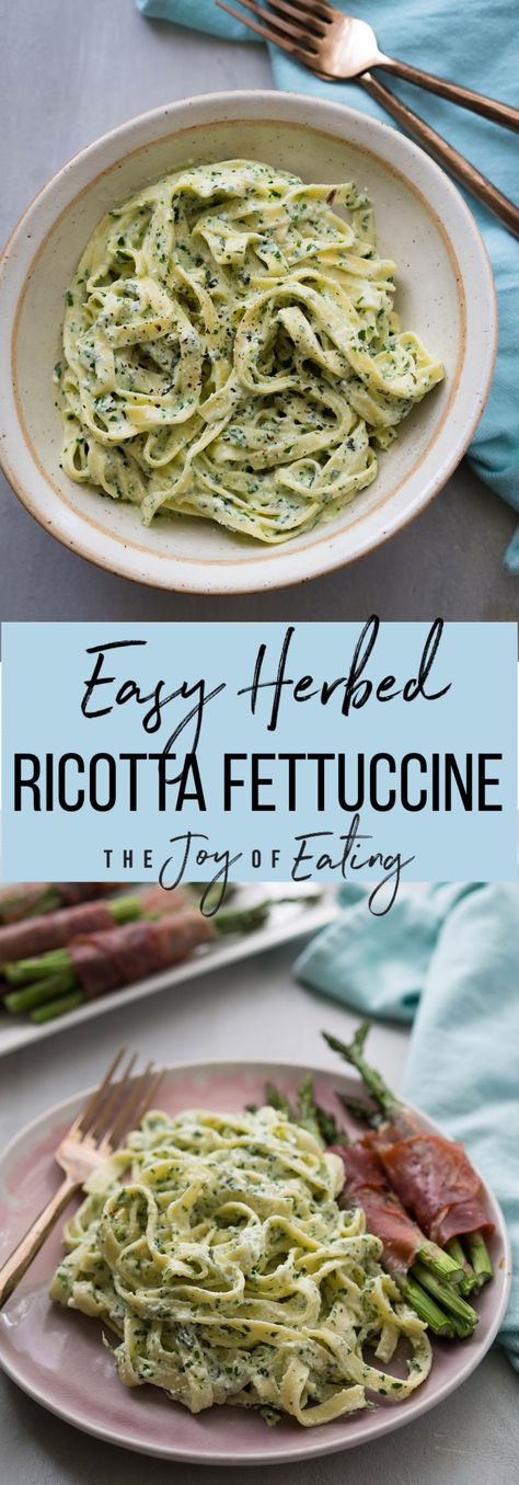 Make this easy herbed ricotta fettuccine with a quick creamy sauce that takes just 5 minutes to make! #fettuccine #pasta #italian #recipe #healthyrecipe #vegetarian Ricotta Pasta Recipes, Herbed Ricotta, Fettuccine Recipe, Fettuccine Recipes, Pasta Easy, Recipe Pasta, Seasonal Vegetables, Fettuccine Pasta, Ricotta Pasta