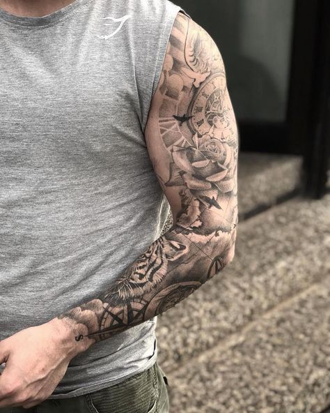 "Symbolic Ink: Tattoos with Deep Meanings for Men" "Black and Grey or Colorful? Choosing the Right Cloud Tattoo Sleeve, Mangas Tattoo, Tattoo Sleeve Filler, Men Tattoos Arm Sleeve, Mens Shoulder Tattoo, Muster Tattoos, Watch Tattoos, Cool Tattoos For Guys, Tattoo Ideas For Men