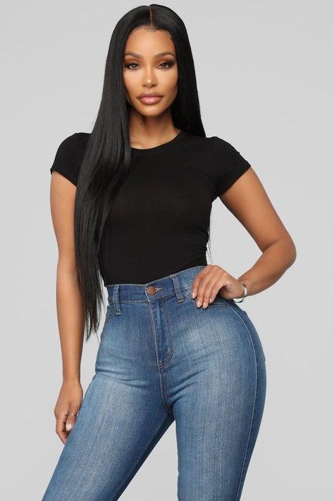 Fashion Nova Models, Bodysuit Fashion, Fashion Nova Tops, Fashion Nova Jeans, Crew Neck Top, Womens Loungewear, Basic Tops, Black Bodysuit, Black Crop Tops