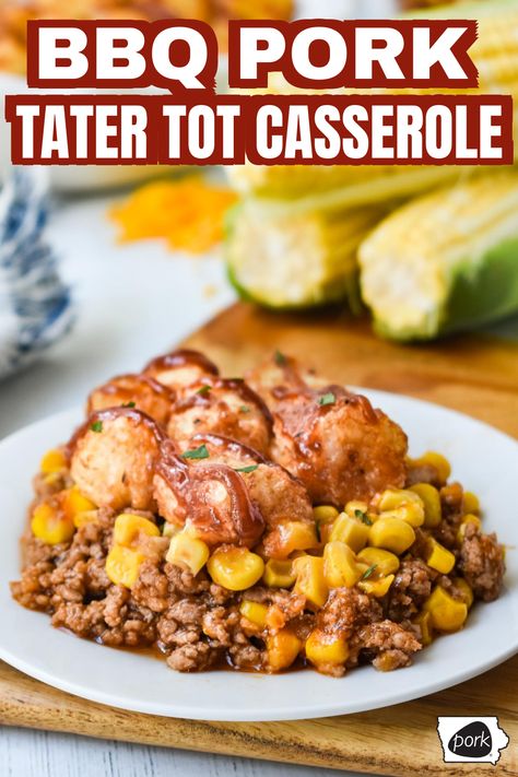 Pork Tater Tot Casserole, Pork Casserole, Ground Pork Recipes, Main Dish Casseroles, Tot Casserole, Smoked Meats, Tater Tot Casserole, Pulled Pork Recipes, Yummy Casseroles