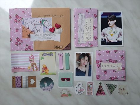 Letters Penpal, Kpop Penpal, Penpals Ideas, Letter Aesthetic, Art Envelopes, Penpal Ideas, Penpal Letters, Taeyang Sf9, Pink Pen