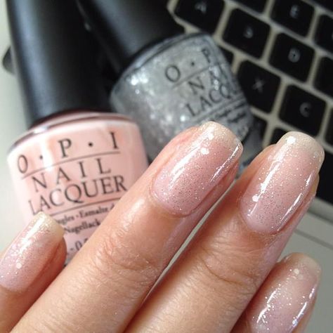 Glitter Topcoat Nails, Sparkly Opi Nail Polish, Innocent Nails, Natural Sparkly Nails, Clear Sparkly Nails, Clear Glitter Nails, Nyc Ballet, Opi Gel Nails, Opi Colors