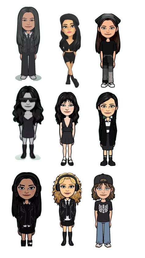 Black Bitmoji Outfits, Dark Bitmoji Outfit, Halloween Bitmoji Outfits, Goth Bitmoji, Grunge Bitmoji Outfits, Alt Bitmoji Outfits, Bitmoji Outfits, Fall Bitmoji Outfits, Pretty Bitmoji Ideas