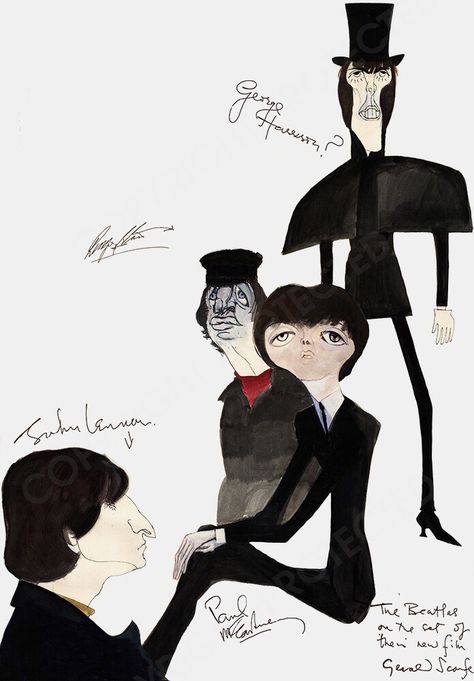 Beatles art by Gerald Scarfe (whose work for Pink Floyd’s THE WALL I featured recently). Gerald Scarfe Pink Floyd, Gerald Scarfe Art, Gerald Scarfe, Pink Floyd Wall, Beatles Art, Modern Masters, Caricatures, Pink Floyd, Set Design