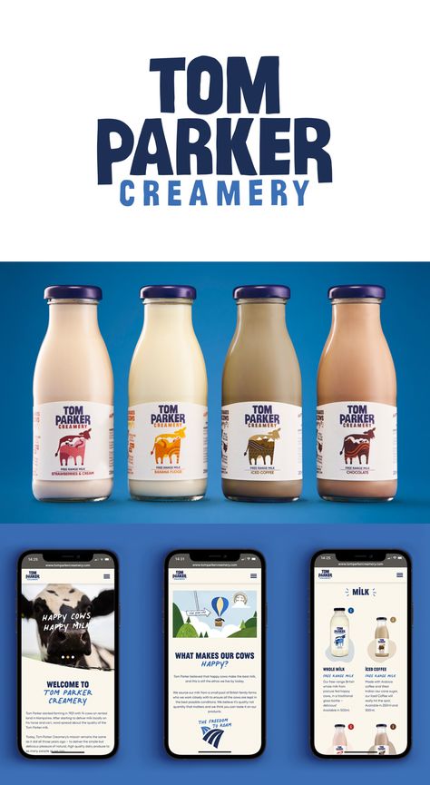 Dairy Branding, Snack Business, Dairy Packaging, Dairy Brands, Milk Packaging, Brand Words, Tom Parker, Happy Cow, Glass Packaging