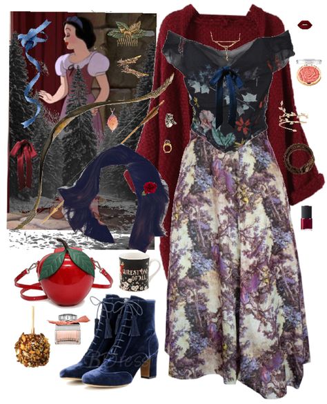 Snow White Casual Outfit, Disney Bounding Snow White, Snow White Modern Outfit, Snow White Aesthetic Outfit, Modern Snow White Outfit, Snow White Outfit Ideas, Snow White Inspired Outfit, Snow White Fashion, White Crocs Outfit