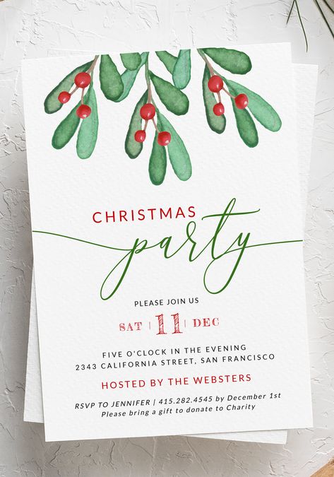 Christmas Party Invitations Ideas Diy, Marry Christmas Card, Christmas Simple, Invitations Ideas, Holiday Party Invitation, Holly Christmas, Party Template, Place Card Template, Holiday Party Invitations