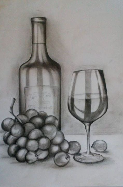 Wine Bottle Drawing, Easy Still Life Drawing, Easy Sketches For Beginners, Pineapple Drawing, Steel Life, Canvas Art Painting Acrylic, Shading Drawing, Life Sketch, Bottle Drawing