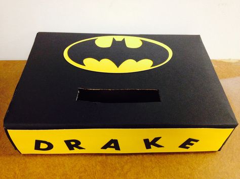 Batman valentines day box I made for my nephew! Valentines Boxes For Kids School, Batman Valentine, Batman Valentines, Tide Pods Container, Diy Valentines Box, Valentines Diy Kids, Kids Valentine Boxes, Valentines Kids, Valentines Gift Ideas