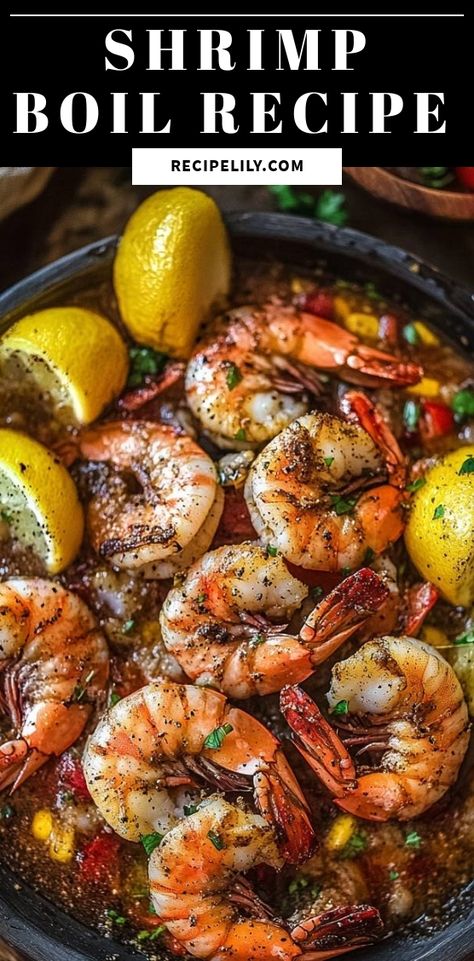 I love this flavorful shrimp boil recipe, packed with juicy shrimp, zesty lemon, and a medley of vibrant vegetables. Perfect for gatherings or a cozy dinner at home, it's simple to make and absolutely delightful. Dive into this delicious feast with family and friends! One Pan Shrimp Boil, Shrimp Crockpot Recipes, Boiled Shrimp Recipe, Pan Shrimp Boil, Cajun Boil, Shrimp Boil Recipe, Flavorful Shrimp, Baby Red Potatoes, Boiled Food