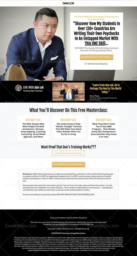 Dan Lok - High Ticket Closer Automated Webinar Funnel – Emaildrips High Ticket Closer, Webinar Website Design, Funnel Building, Webinar Funnel, Sales Funnel Design, Dan Lok, Sales Ads, Sales Letter, Blogging Inspiration