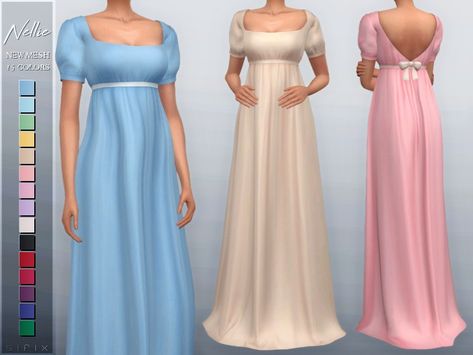 Sims 4 Nellie Dress by Sifix – New mesh – 15 swatches – Base game compatible – HQ mod compatible – Custom thumbnail – All LODs – Teen – Young Adult – Adult – Elder Thanks to all the CC creators whose work I used. Hope you like it! Available to download for free at The Sims Resource Download Sims Royal, Doll Customization, Sims Medieval, Sims 4 Challenges, Royal Clothes, Sims Clothes, Pelo Sims, Minecraft Server, The Sims 4 Packs