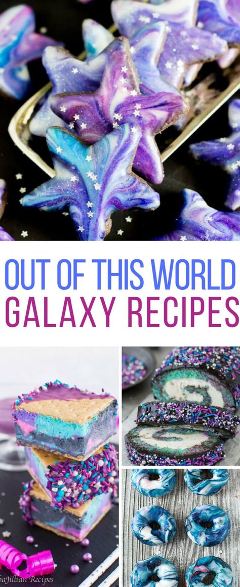 Loving these galaxy recipes - Thanks for sharing! Galaxy Recipes, Galaxy Food, Homeschool Meals, Galaxy Desserts, Eclipse Party, Galaxy Party, Space Food, John Russell, Moon Party