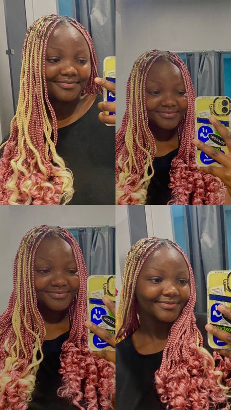 Blonde Braids With Curls, Peek A Boo Braids, Pink And Blonde Braids, Pink Box Braids, Blonde Braids, Braids With Curls, Black Hairstyles, Peek A Boo, Black Girls Hairstyles