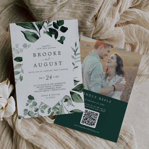 Wedding Emerald Green, Popular Wedding Invitations, Eucalyptus Wedding Invitation, Greenery Wedding Invitations, Wedding Invitations Boho, Fall Wedding Invitations, Diy Simple, Eucalyptus Wedding, Photo Wedding Invitations