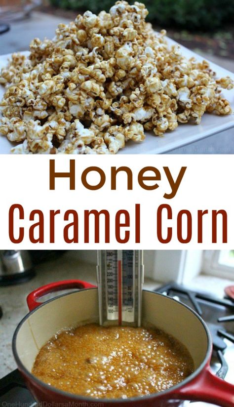 Butter Toffee Popcorn Recipe, Raw Honey Recipes, Carmel Recipe, Caramel Corn Recipe, Recipe Using Honey, Entertaining Snacks, Honey Popcorn, Dessert Nachos, Caramel Corn Recipes