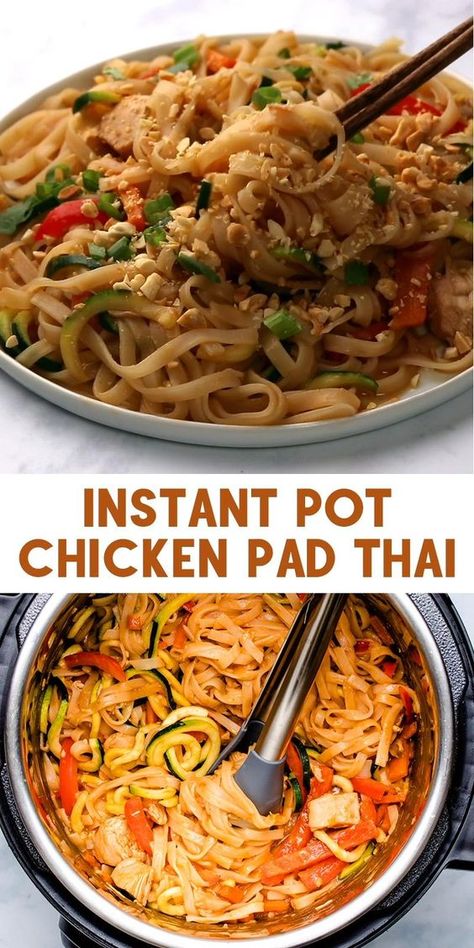 Instant Pot Pad Thai Chicken, Instant Pot Chicken Pad Thai, Instapot Pad Thai, Pad Thai Instant Pot, Healthy Instant Pot Recipes Clean Eating, Instapot Favorites, Instant Pot Dump Meals, Instant Pot Recipes Low Carb, Instant Pot Pad Thai