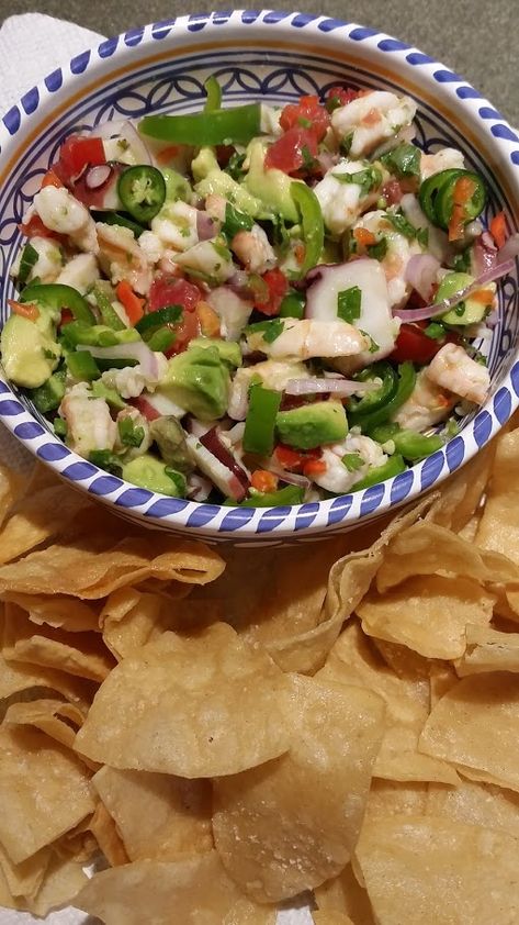 Shrimp and Octopus Ceviche – Tim's Food Obsession Mixed Seafood Ceviche Recipe, Octopus Ceviche Recipe, Civeche Recipe, Seviche Recipes, Octopus Ceviche, Ceviche Recipe Mexican, How To Cook Octopus, Ceviche Recipes, Hor Dourves