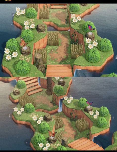 Sunken Valley Animal Crossing, Acnh Sunken Valley, Acnh Island Terraforming Ideas, Acnh Memorial Ideas, Sunken Pathway Acnh, Acnh Double South River Ideas, Acnh Cliff Design, Acnh Sunken Waterfall, Acnh Sunken Path