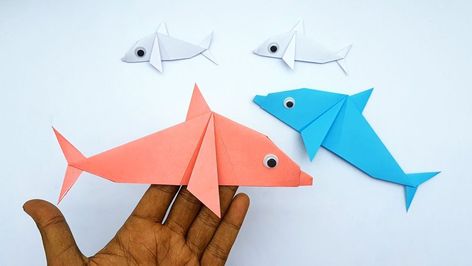 How To Fold Origami Dolphin Step By Step | Handmade paper Toy Ideas | Making Paper Fish Easy Tutorial | dolphin, origami, fish, toy, craft | Learn how to make paper crafts dolphin - DIY back to school projects - Fish making ideas with paper #Crafts #PaperFish #Origami | By Mr. Creator 3d Fish Paper Craft, Origami Ocean Animals, Origami Fish Easy Step By Step, Sea Creature Origami, Origami Dolphin, Paper Fish, Diy Back To School, Learn Crafts, Paper Toys