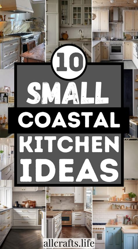 Small Coastal Kitchen Small Beach Kitchen Remodel, Coastal Country Kitchen Ideas, Small Coastal Kitchen With Island, Small Coastal Kitchens, Coastal Condo Kitchen, Cape Cod Kitchen Ideas Small, Small Beach Kitchen Ideas, Coastal Small Kitchen Ideas, Small Beach House Kitchen Remodel