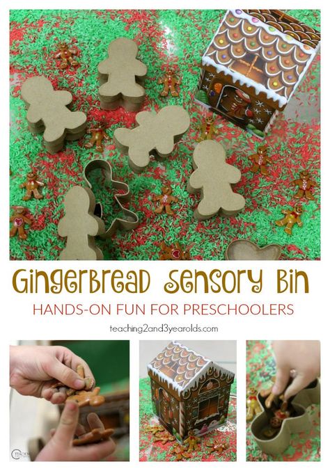 Scented rice, gingerbread men, and a gingerbread house create a fun Christmas gingerbread sensory bin for preschoolers. Gingerbread Sensory Bin, Gingerbread Sensory, Gingerbread Man Preschool, Sensory Bin For Toddlers, Gingerbread Unit, Christmas Sensory, Christmas Activities For Toddlers, Gingerbread Man Activities, Gingerbread Activities