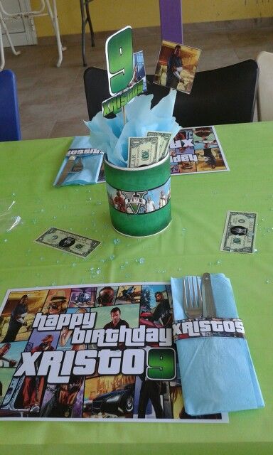 GTA Birthday party Grand Theft Auto Party Ideas, Gta Birthday Party Ideas, Gta Birthday Party, Xbox Party, Gta V 5, Christian Party, Grand Theft Auto Series, Police Birthday, 5th Birthday Party Ideas