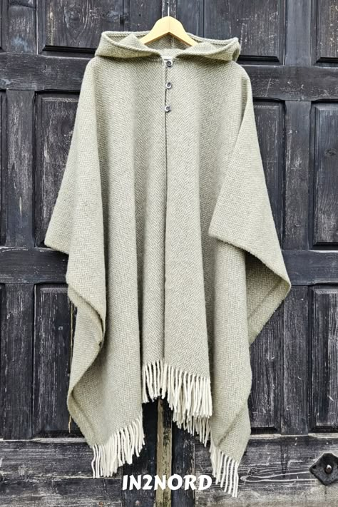 Cozy Herringbone Wool Poncho Cape Wool Cloak, Poncho With Hood, Blanket Poncho, Cape Cloak, Wool Poncho, Muslim Fashion Dress, Poncho Cape, Other Outfits, Wool Blanket