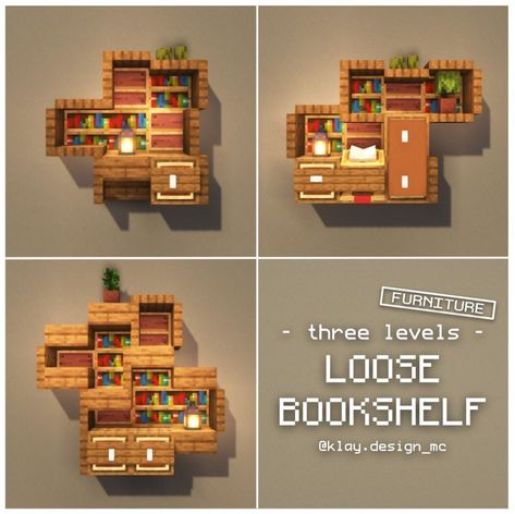 𝗞𝗟𝗔𝗬 | Minecraft Design su Instagram: "LOOSE BOOKSHELVES | Three levels of loose bookshelves! I love these ideas! Do you like them too? Let me know in the comments!!! Waiting...…" Minecraft Library House, Bookshelves Minecraft, Minecraft Floor Ideas, Minecraft Floor Designs, Minecraft Decor, Minecraft Town, Floor Designs, Minecraft Modern, Minecraft Tips