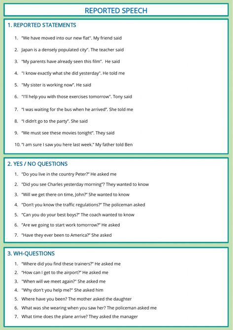 Actividad interactiva de Reported speech para BACHILLERATO / B2. Puedes hacer los ejercicios online o descargar la ficha como pdf. Reported Speech Worksheets, Study English Grammar, English Language Learning Activities, Grammar Work, Direct And Indirect Speech, English Tenses, Indirect Speech, Direct Speech, English Grammar Exercises