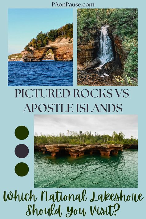 Explore Lake Superior's coast with our detailed comparison of Apostle Islands vs Pictured Rocks National Lakeshores. From kayaking and historic sea caves in Wisconsin to extensive hiking trails and stunning sandstone cliffs in Michigan's upper peninsula, find out which destination suits your adventure spirit! Apostle Islands Wisconsin, Whitefish Dunes State Park Wisconsin, Pictured Rocks Michigan Hiking, Hiking In Michigan Lower Peninsula, Western Upper Peninsula Michigan, Picture Rocks Michigan Upper Peninsula, Apostle Islands National Lakeshore, Pictured Rocks, Apostle Islands