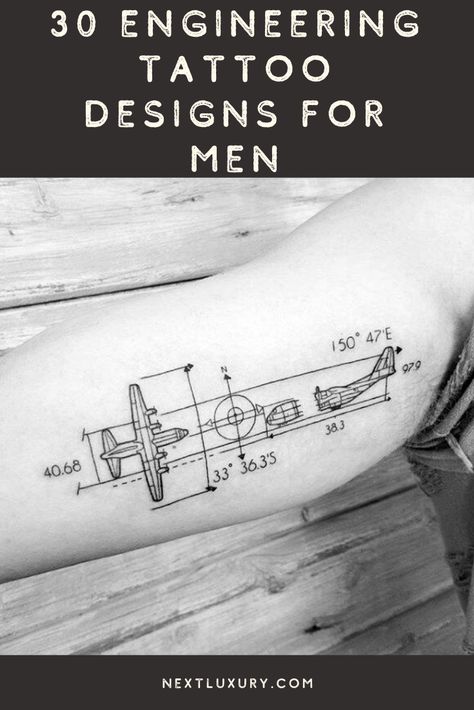 Artistic Tatoos Men, Engineering Tattoo Mechanical, Tattoo For Engineers, Tattoo Ideas Engineering, Constant Improvement Tattoo, Civil Engineering Tattoo Ideas, Engineer Tattoo Ideas For Men, Electrical Engineering Tattoo, Mens Tattoos Back