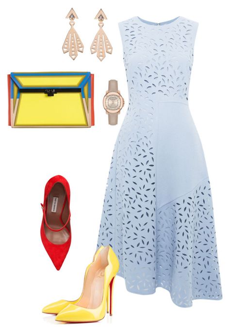 "Blue & Yellow!!!" by la-harrell-styling-co on Polyvore featuring Whistles, Christian Louboutin, Issey Miyake, Tabitha Simmons, Burberry and Zoe & Morgan Blue And Yellow Outfit, Blue Yellow Dress, Blue And Yellow Dress, Work Dresses Outfits, Modest Casual Outfits, Corporate Dress, Beautiful Summer Dresses, Tabitha Simmons, 20s Fashion