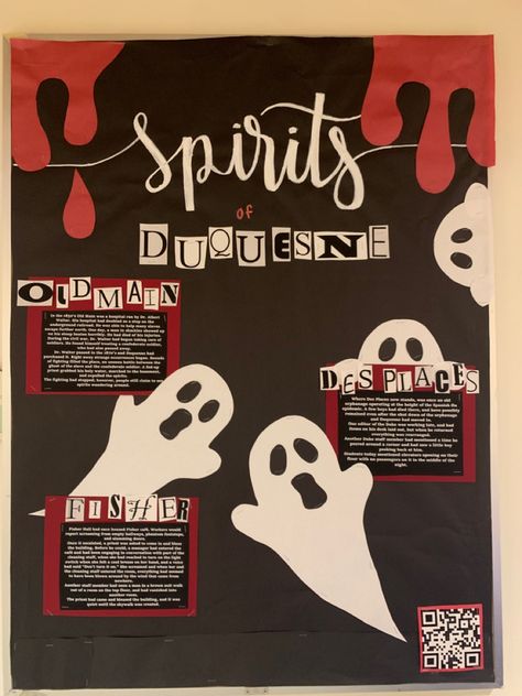 RA’s! Create a halloween bulletin board using haunted stories from your university! Scary Halloween Bulletin Boards, Halloween Theme Bulletin Board Ideas, Bulletin Board Ideas November, Halloween Bulletin Board Ideas, Haunted Stories, Freshers Day, Board Themes, Bulletin Boards Theme, Halloween Bulletin Boards