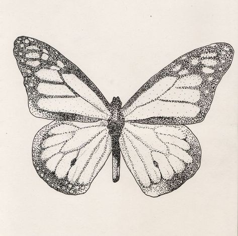 Pointilism Butterfly Art, Dotted Butterfly Art, Dotted Butterfly Tattoo, Doted Art Drawing, Stipple Tattoo Design, Butterfly Pointillism, Stripling Art, Pointilism Art Ideas Easy, Pointillism Easy