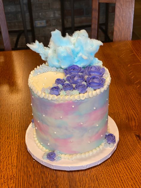 Cotton candy cake with cotton candy buttercream Abstract Birthday Cake, Cake With Cotton Candy, Cotton Candy Birthday Cake, Cotton Candy Birthday, Candy Birthday Cake, Cake Dragon, Cotton Candy Cake, Cotton Candy Cakes, Candy Birthday Cakes