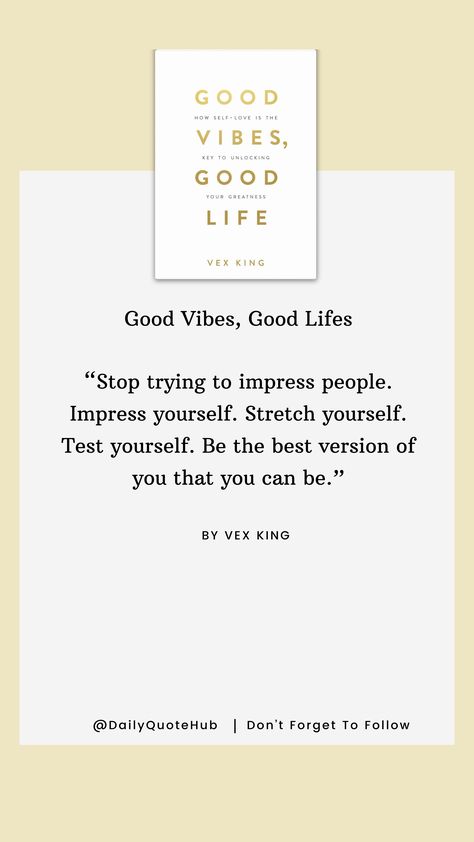 In Good Vibes, Good Life, Vex King offers practical advice on how to improve your life through the power of positive thinking, self-love, and mindful living. The book is filled with inspiring insights on how to overcome negativity, build better habits, and attract happiness. King encourages readers to cultivate a growth mindset, embrace self-care, and channel positive energy to manifest their goals and live their best life. #GoodVibesOnly #SelfLove #PositiveThinking #Manifestation #PersonalGrowt Vex King Book, Vex King Quotes, Attract Happiness, Good Vibes Good Life, Vex King, Better Habits, The Power Of Positive Thinking, Power Of Positive Thinking, King Quotes