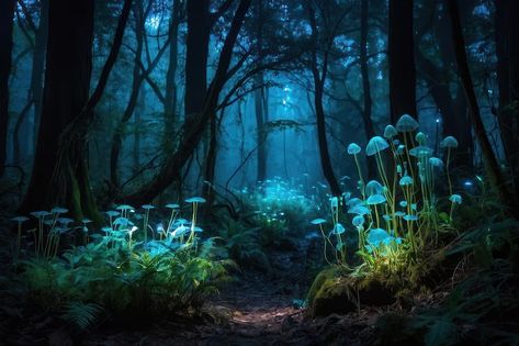 Premium Photo | Enchanted glowing mushrooms in a mystical forest Mystic Forest, Glowing Mushrooms, Enchanting Forest, Mushroom Forest, Mystical Forest, Magic Forest, Forest Wallpaper, Magical Forest, Card Banner