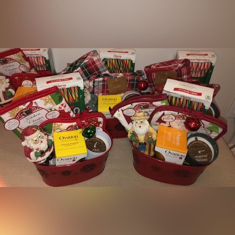 Christmas Tin Baskets Containing Ornaments Candle Kitchen Mitt And Mat Set. Ovation Break A Parts Chocolates In Different Flavors. Candy Canes And More! Great Gift Ideas Christmas Gift Baskets For Couples, Elvis Presley Christmas, Tin Basket, 12 Days Of Xmas, Baskets Ideas, Tin Ornaments, Victorian Santa, Dessert Gifts, Ornament Cookies