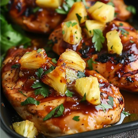 Pineapple BBQ Baked Chicken Breast Pineapple Chicken Breast, Baked Barbeque Chicken, Baked Pineapple Chicken, Bbq Pineapple Chicken, Bbq Baked Chicken Breast, Bbq Baked Chicken, Bbq Chicken Breast Recipe, Pineapple Chicken Recipes, Baked Teriyaki Chicken