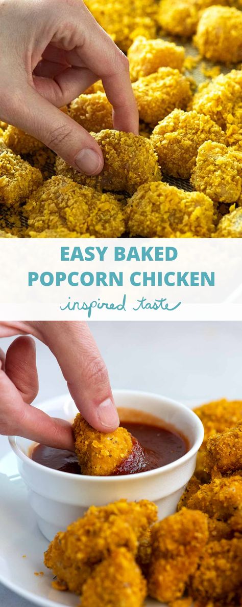 Baked Popcorn, Baked Popcorn Chicken, Popcorn Chicken Recipe, Homemade Popcorn, Popcorn Chicken, Chicken Bites, Family Dinner Recipes, Recipe For Mom, Barbecue Sauce