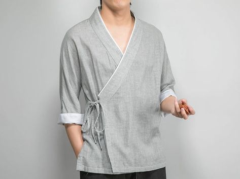 MOO Lightweight Linen Kimono Shirt BMSS337 #me #art #fit #men #t #muslimmenfashion #beautiful #bootcutpants #scandinavianfashion #harempants Chinese Fashion Men, Men Shirt Style Casual, Chinese Men's Clothing, Mens Kimono Shirt, Hanfu Shirt, Kimono For Men, Hanfu Fashion, Kimono Men, Japanese Mens Fashion