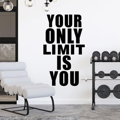 Large Gym Wall Decal Inspirational Quotes Wall Stickers Peel and Stick for Exercise Fitness Home Gym Wall Decor Your Only Limit is You Motivational Wall... Home Gym Wall Decor, Simple Home Gym, Exercise Wall, Home Gym Wall, Gym Wall Stickers, Playroom/living Room, Gym Wall Decor, Gym Wall Decal, Wall Clings